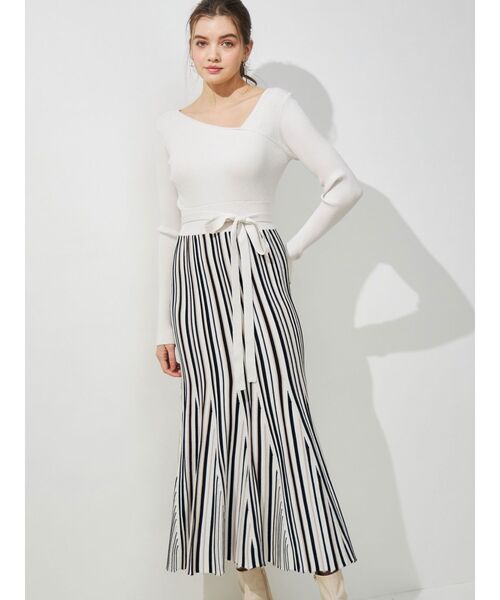 MERCURYDUO（マーキュリーデュオ）の「変形リブフレアニットワンピース（ワンピース・レディース・アイボリー/ブラック/チャコールグレー/パープル・SMALL/MEDIUM）」の6枚目の写真