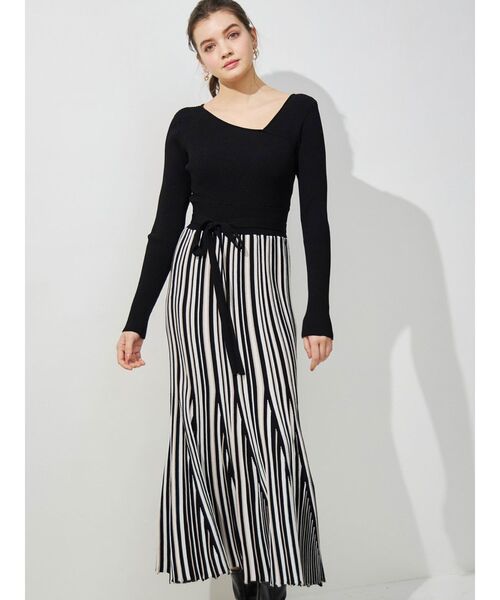 MERCURYDUO（マーキュリーデュオ）の「変形リブフレアニットワンピース（ワンピース・レディース・アイボリー/ブラック/チャコールグレー/パープル・SMALL/MEDIUM）」の12枚目の写真