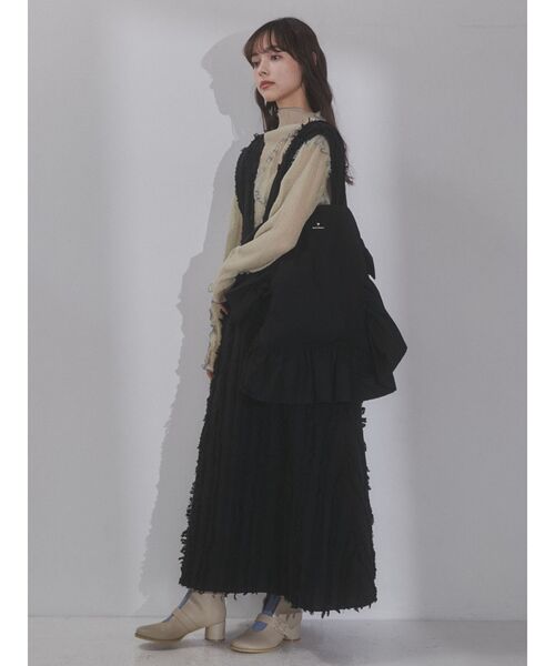 merry jenny（メリージェニー）の「big ruffle tote bag（トートバッグ・レディース・ブラック/オフホワイト・FREE）」の3枚目の写真