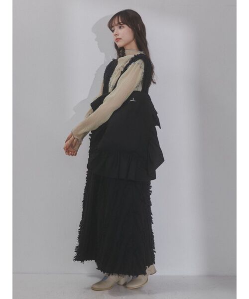 merry jenny（メリージェニー）の「big ruffle tote bag（トートバッグ・レディース・ブラック/オフホワイト・FREE）」の4枚目の写真