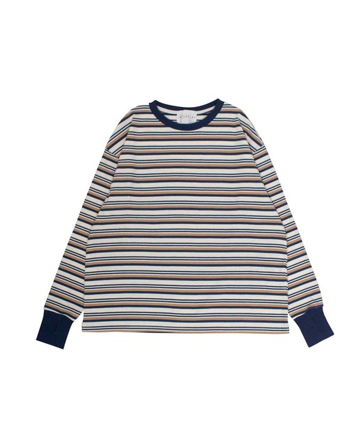 INTERPLAY(インタープレイ)の「【INTERPLAY x AYA】フィンガーホール マルチボーダー 長袖Teeシャツ【2】(Tシャツ/カットソー・レディース・ブラック/ブルー/グリーン・FREE)」の6枚目の写真