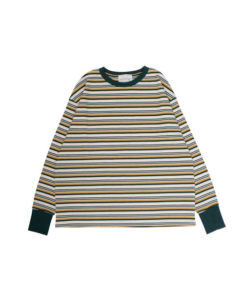 INTERPLAY(インタープレイ)の「【INTERPLAY x AYA】フィンガーホール マルチボーダー 長袖Teeシャツ【2】(Tシャツ/カットソー・レディース・ブラック/ブルー/グリーン・FREE)」の10枚目の写真