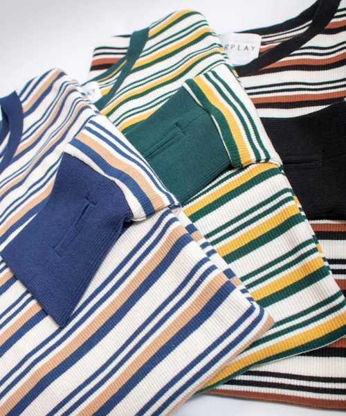 INTERPLAY(インタープレイ)の「【INTERPLAY x AYA】フィンガーホール マルチボーダー 長袖Teeシャツ【2】(Tシャツ/カットソー・レディース・ブラック/ブルー/グリーン・FREE)」の17枚目の写真