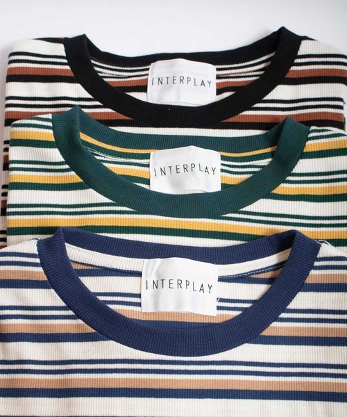 INTERPLAY(インタープレイ)の「【INTERPLAY x AYA】フィンガーホール マルチボーダー 長袖Teeシャツ【2】(Tシャツ/カットソー・レディース・ブラック/ブルー/グリーン・FREE)」の18枚目の写真
