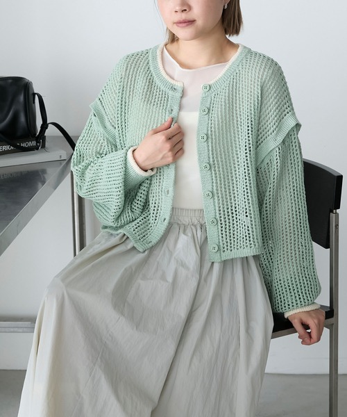 セール】【forksy.】2WAYクロップドメランジメッシュニット