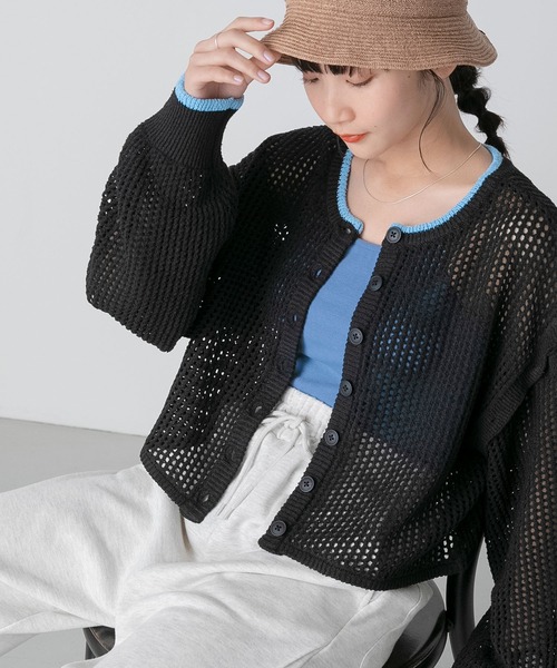 forksy.(フォルクシー)の「【forksy.】2WAYクロップドメランジメッシュニットカーディガン/ベスト(カーディガン/ボレロ・レディース・グリーン系/ピンク系/オレンジ系/アイボリー/グレー/ベージュ/ブラック/ミント・FREE)」の16枚目の写真