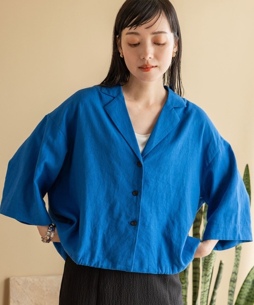 LOWRYS FARM（ローリーズファーム）の「ノルマンディショートシャツ　191860（シャツ/ブラウス・レディース・チャコールグレー/ブルー/グリーン/アイボリー/ブラウン・FREE）」の9枚目の写真