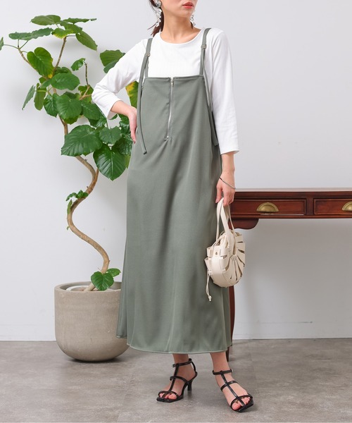 Chez toi（シェトワ）の「カットリブT×ZIPキャミワンピース（ワンピース・レディース・カーキ/オレンジ/ブラック/ベージュ・FREE）」の7枚目の写真