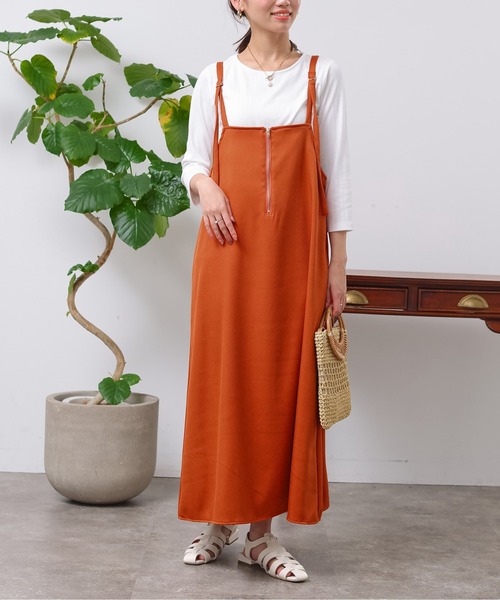 Chez toi（シェトワ）の「カットリブT×ZIPキャミワンピース（ワンピース・レディース・カーキ/オレンジ/ブラック/ベージュ・FREE）」の8枚目の写真