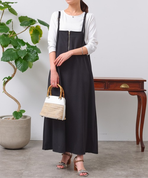 Chez toi（シェトワ）の「カットリブT×ZIPキャミワンピース（ワンピース・レディース・カーキ/オレンジ/ブラック/ベージュ・FREE）」の9枚目の写真