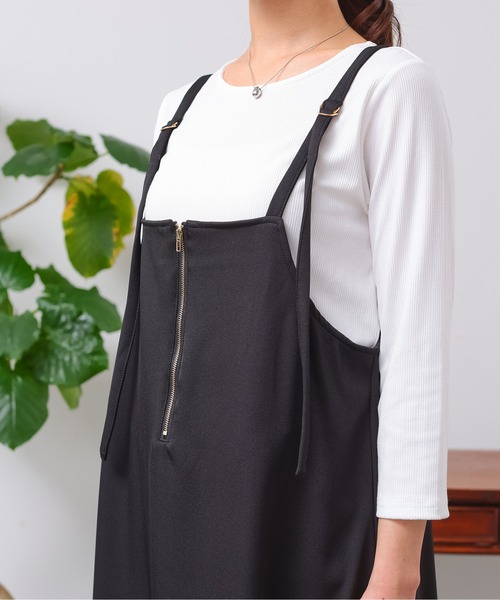 Chez toi（シェトワ）の「カットリブT×ZIPキャミワンピース（ワンピース・レディース・カーキ/オレンジ/ブラック/ベージュ・FREE）」の10枚目の写真