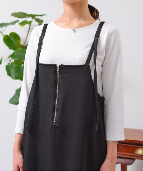 Chez toi（シェトワ）の「カットリブT×ZIPキャミワンピース（ワンピース・レディース・カーキ/オレンジ/ブラック/ベージュ・FREE）」の11枚目の写真