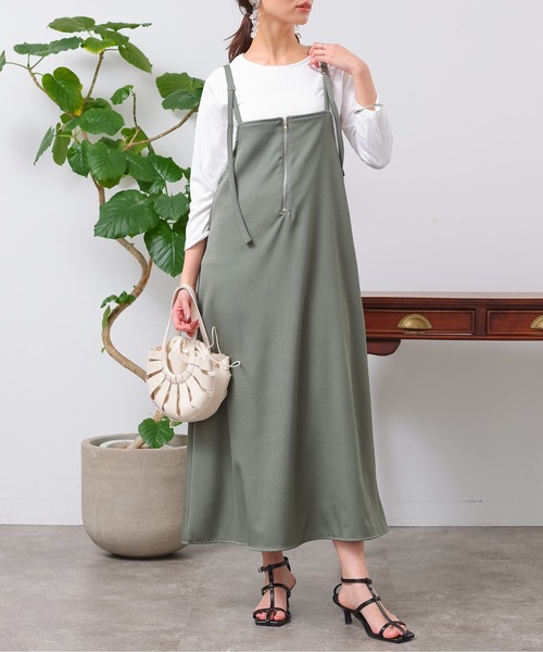 Chez toi（シェトワ）の「カットリブT×ZIPキャミワンピース（ワンピース・レディース・カーキ/オレンジ/ブラック/ベージュ・FREE）」の14枚目の写真