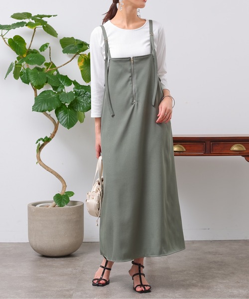 Chez toi（シェトワ）の「カットリブT×ZIPキャミワンピース（ワンピース・レディース・カーキ/オレンジ/ブラック/ベージュ・FREE）」の15枚目の写真