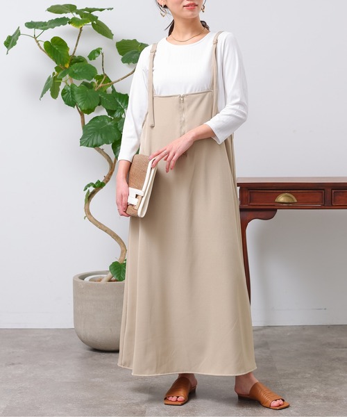 Chez toi（シェトワ）の「カットリブT×ZIPキャミワンピース（ワンピース・レディース・カーキ/オレンジ/ブラック/ベージュ・FREE）」の16枚目の写真