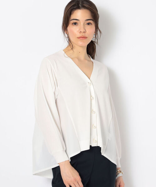NOLLEY’S（ノーリーズ）の「《手洗い可能》タフタVネックカーディガン（カーディガン/ボレロ・レディース・ブラック/ネイビー/オフホワイト・38）」の9枚目の写真