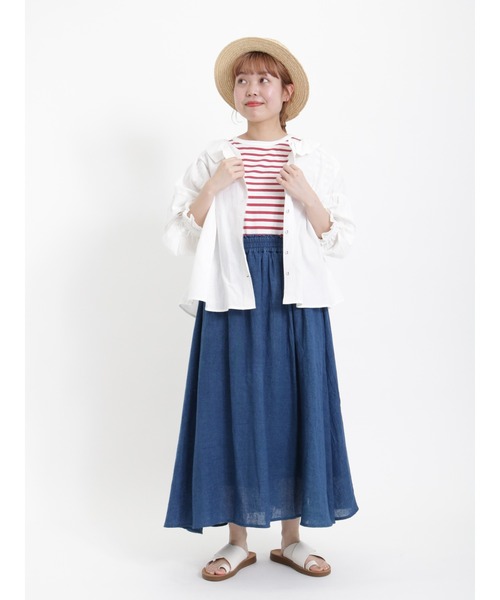 Samansa Mos2（サマンサ モスモス）の「ギャザー羽織りシャツ（シャツ/ブラウス・レディース・ブラック/オフホワイト/グリーン/チャコール・ﾌﾘ-）」の18枚目の写真