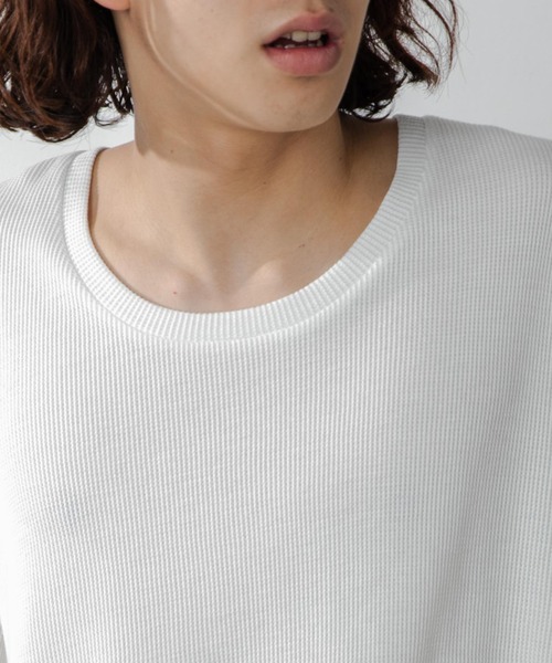 WEGO（ウィゴー）の「WEGO/ワッフルＵネックＴ（Tシャツ/カットソー・メンズ・ブラック/ホワイト・MEDIUM/LARGE）」の4枚目の写真