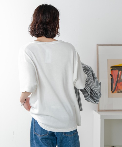 WEGO（ウィゴー）の「WEGO/ワッフルＵネックＴ（Tシャツ/カットソー・メンズ・ブラック/ホワイト・MEDIUM/LARGE）」の8枚目の写真