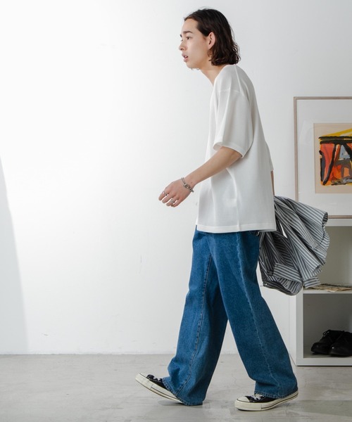 WEGO（ウィゴー）の「WEGO/ワッフルＵネックＴ（Tシャツ/カットソー・メンズ・ブラック/ホワイト・MEDIUM/LARGE）」の5枚目の写真