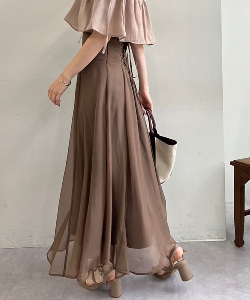 one after another NICE CLAUP（ワンアフターアナザーナイスクラップ）の「【S/Mサイズあり】バックレースアップフレアスカート（スカート・レディース・その他/モカ/ブラック/ドット・SMALL/MEDIUM）」の3枚目の写真