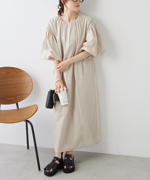 PUAL CE CIN（ピュアルセシン）の「バルーン袖ワンピース（ワンピース・レディース・ベージュ/チャコール/オフホワイト・FREE）」の3枚目の写真