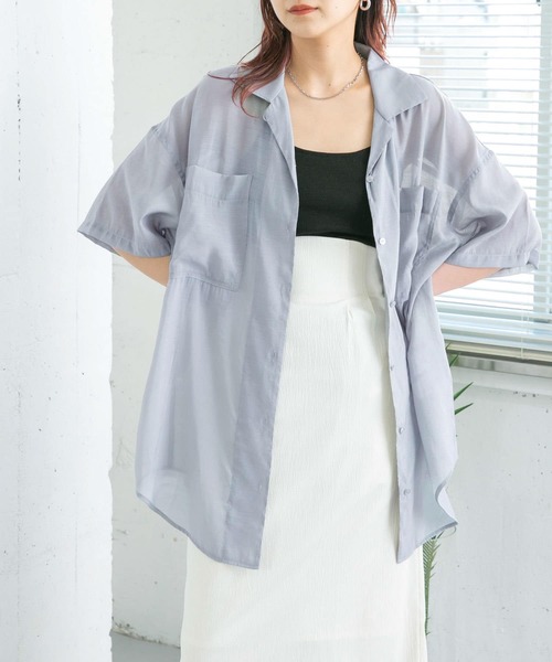 KBF（ケイビーエフ）の「オープンカラーシアーシャツ（シャツ/ブラウス・レディース・チャコールグレー/グレー系その他/ベージュ・ONE）」の11枚目の写真