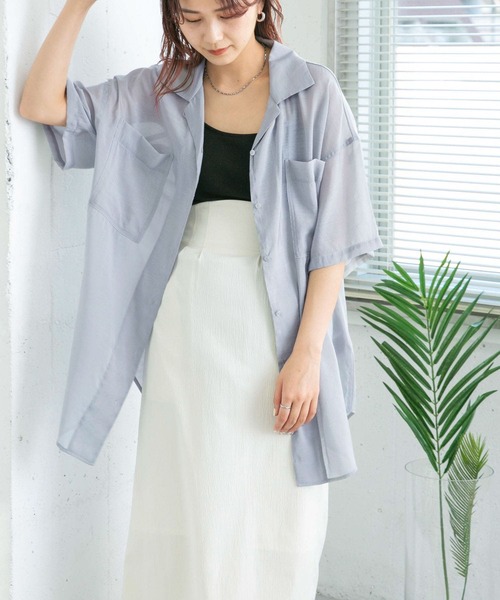 KBF（ケイビーエフ）の「オープンカラーシアーシャツ（シャツ/ブラウス・レディース・チャコールグレー/グレー系その他/ベージュ・ONE）」の12枚目の写真