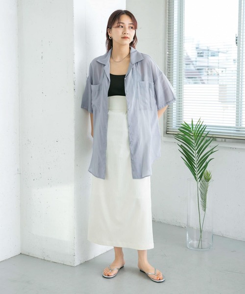 KBF（ケイビーエフ）の「オープンカラーシアーシャツ（シャツ/ブラウス・レディース・チャコールグレー/グレー系その他/ベージュ・ONE）」の15枚目の写真