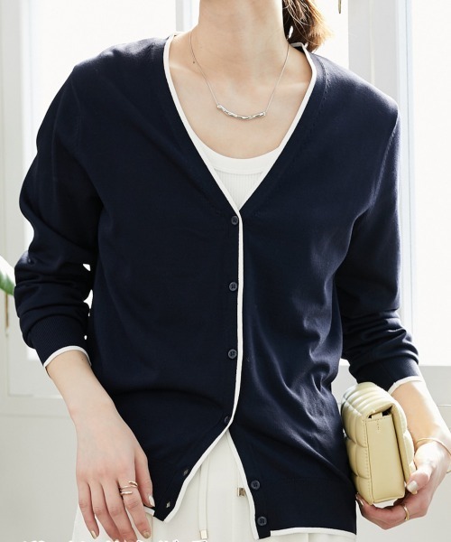 nissen(ニッセン)の「【Vネック・クルーネック】洗えるカーディガン(UVカット・接触冷感・毛玉になりにくい・洗濯機OK)(カーディガン/ボレロ・レディース・ピンク/イエロー/ブラック/ライトグリーン/ネイビー/オフホワイト/モカ/杢グレー/ネイビー系/ホワイト系/ブルー/グリーン/ライトホワイト/スカイブルー/レッド・M/L/LL/L1/M1/LL1)」の12枚目の写真