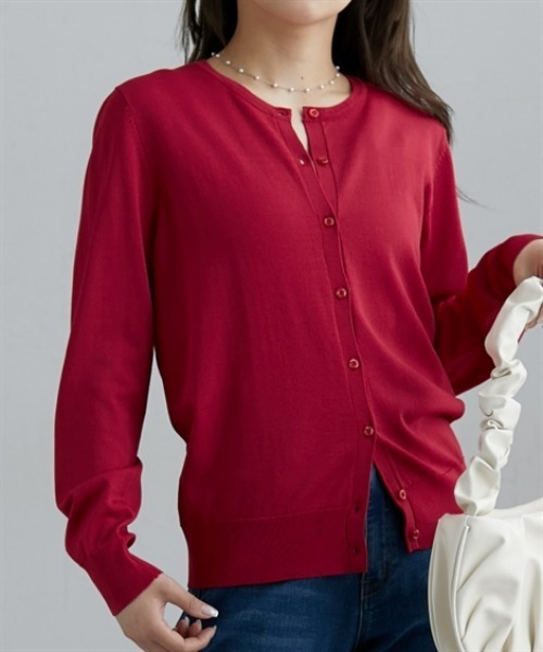 nissen(ニッセン)の「【Vネック・クルーネック】洗えるカーディガン(UVカット・接触冷感・毛玉になりにくい・洗濯機OK)(カーディガン/ボレロ・レディース・ピンク/イエロー/ブラック/ライトグリーン/ネイビー/オフホワイト/モカ/杢グレー/ネイビー系/ホワイト系/ブルー/グリーン/ライトホワイト/スカイブルー/レッド・M/L/LL/L1/M1/LL1)」の15枚目の写真