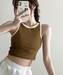 クロップド丈配色カップ付タンクトップ