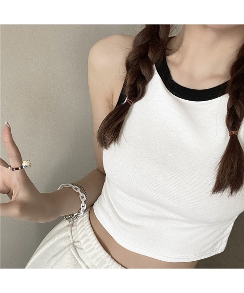 PRIVATE  BEACH（プライベートビーチ）の「クロップド丈配色カップ付タンクトップ（タンクトップ・レディース・ブラック/アイボリー/ブラウン/ホワイト・FREE）」の8枚目の写真