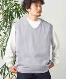SHIPS any: COTTON USA ガーメントダイ スウェット Vネック ベスト◇