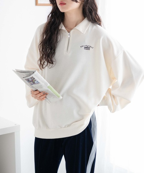 WEGO（ウィゴー）の「WEGO/ハーフジップBIGスウェット（スウェット・レディース・杢グレー/ピンク/ブラウン/オフホワイト/スミクロ/その他1/その他2/その他3/ブラック/その他4/ブルー/その他5・FREE）」の9枚目の写真