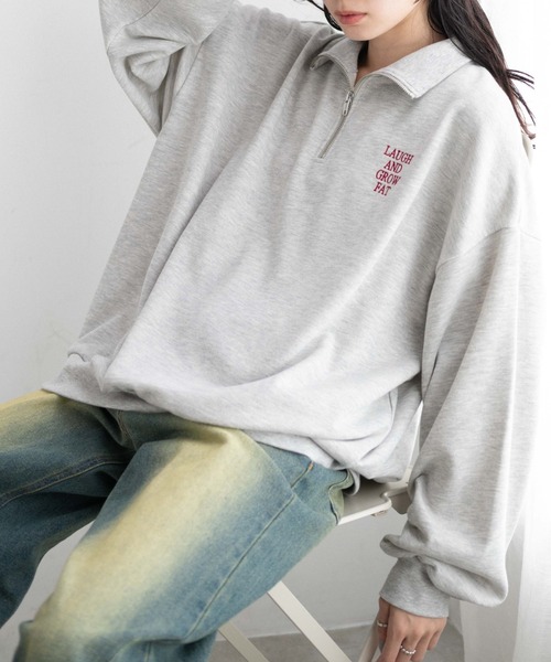 WEGO（ウィゴー）の「WEGO/ハーフジップBIGスウェット（スウェット・レディース・杢グレー/ピンク/ブラウン/オフホワイト/スミクロ/その他1/その他2/その他3/ブラック/その他4/ブルー/その他5・FREE）」の11枚目の写真