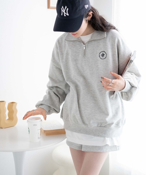 WEGO（ウィゴー）の「WEGO/ハーフジップBIGスウェット（スウェット・レディース・杢グレー/ピンク/ブラウン/オフホワイト/スミクロ/その他1/その他2/その他3/ブラック/その他4/ブルー/その他5・FREE）」の5枚目の写真