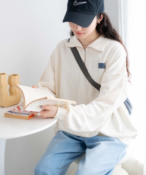 WEGO（ウィゴー）の「WEGO/ハーフジップBIGスウェット（スウェット・レディース・杢グレー/ピンク/ブラウン/オフホワイト/スミクロ/その他1/その他2/その他3/ブラック/その他4/ブルー/その他5・FREE）」の2枚目の写真