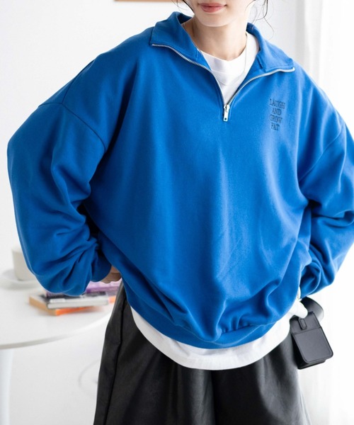 WEGO（ウィゴー）の「WEGO/ハーフジップBIGスウェット（スウェット・レディース・杢グレー/ピンク/ブラウン/オフホワイト/スミクロ/その他1/その他2/その他3/ブラック/その他4/ブルー/その他5・FREE）」の7枚目の写真