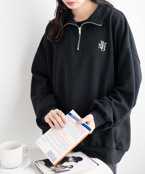 WEGO（ウィゴー）の「WEGO/ハーフジップBIGスウェット（スウェット・レディース・杢グレー/ピンク/ブラウン/オフホワイト/スミクロ/その他1/その他2/その他3/ブラック/その他4/ブルー/その他5・FREE）」の3枚目の写真