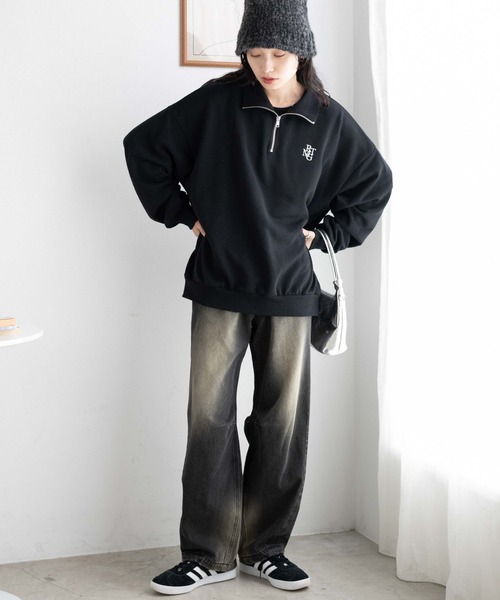 WEGO（ウィゴー）の「WEGO/ハーフジップBIGスウェット（スウェット・レディース・杢グレー/ピンク/ブラウン/オフホワイト/スミクロ/その他1/その他2/その他3/ブラック/その他4/ブルー/その他5・FREE）」の20枚目の写真