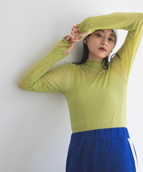 bohmal（ボマール）の「指ぬき配色メローシアータートル（Tシャツ/カットソー・レディース・ライム/ブラック/アイボリー・FREE）」の8枚目の写真