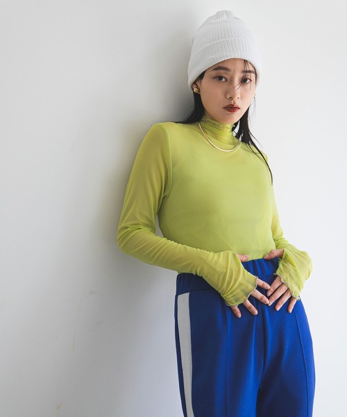 bohmal（ボマール）の「指ぬき配色メローシアータートル（Tシャツ/カットソー・レディース・ライム/ブラック/アイボリー・FREE）」の13枚目の写真