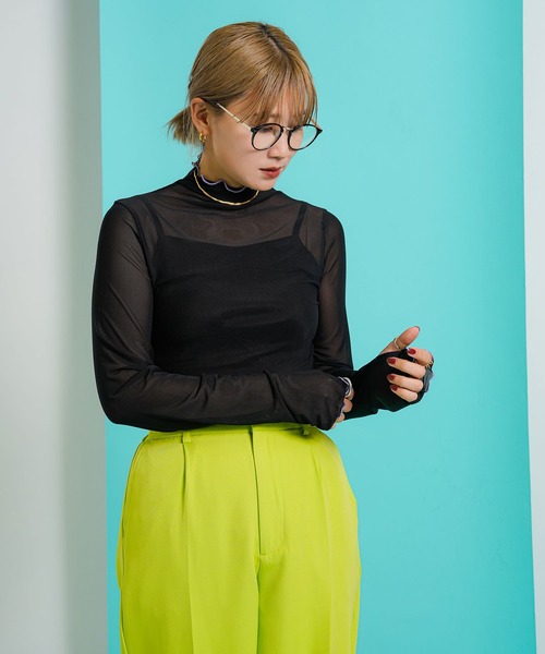 bohmal（ボマール）の「指ぬき配色メローシアータートル（Tシャツ/カットソー・レディース・ライム/ブラック/アイボリー・FREE）」の4枚目の写真