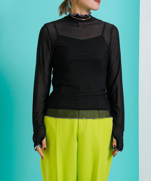 bohmal（ボマール）の「指ぬき配色メローシアータートル（Tシャツ/カットソー・レディース・ライム/ブラック/アイボリー・FREE）」の22枚目の写真