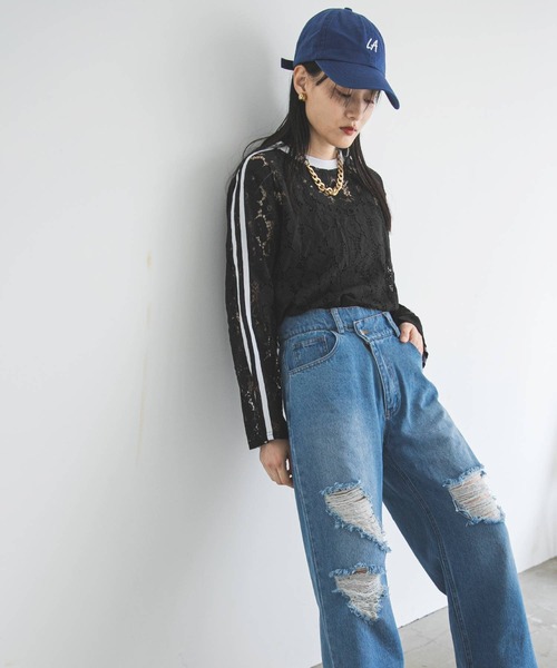 bohmal（ボマール）の「【2024AW】スリーブラインレースロンT（Tシャツ/カットソー・レディース・ブラック/ホワイト/ブルー・FREE）」の5枚目の写真