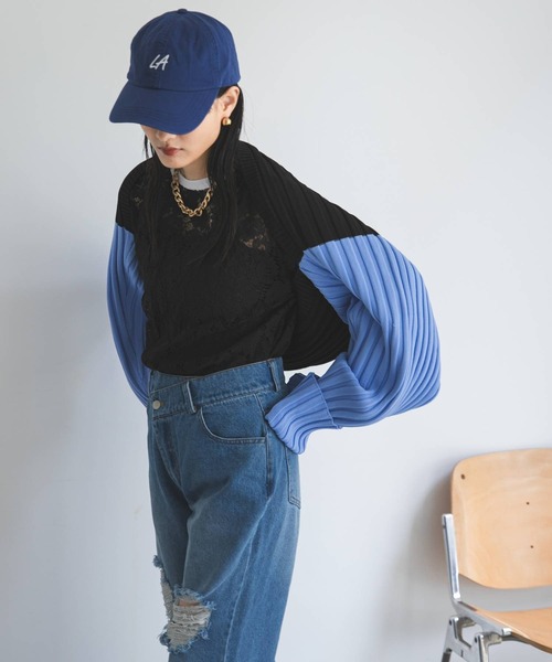 bohmal（ボマール）の「【2024AW】スリーブラインレースロンT（Tシャツ/カットソー・レディース・ブラック/ホワイト/ブルー・FREE）」の10枚目の写真