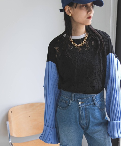 bohmal（ボマール）の「【2024AW】スリーブラインレースロンT（Tシャツ/カットソー・レディース・ブラック/ホワイト/ブルー・FREE）」の11枚目の写真