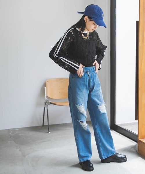 bohmal（ボマール）の「【2024AW】スリーブラインレースロンT（Tシャツ/カットソー・レディース・ブラック/ホワイト/ブルー・FREE）」の6枚目の写真