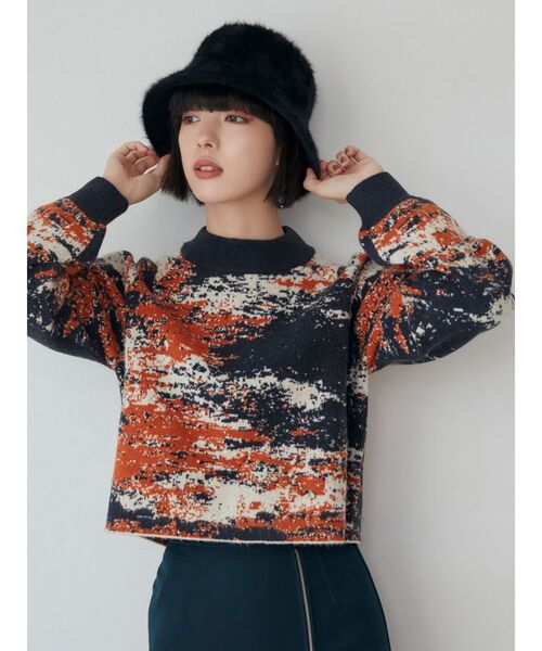 MURUA（ムルーア）の「ジャガードボトルネックニット【WEB限定】（ニット/セーター・レディース・ホワイト/ブラック/ネイビー・FREE）」の5枚目の写真